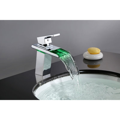 Waterfall Single Hole Bathroom Faucet,Single Handle Bathroom Sink Faucet with LED