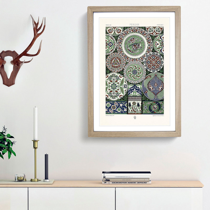 18th Century Persian Pattern by Albert Racinet - Picture Frame Painting Print, 87cm H x 62cm W x 2cm D, Oak Framed