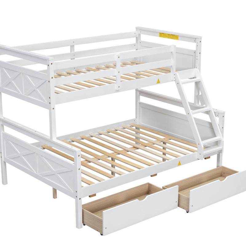 Twin Over Full Bunk Bed With Measures, & 2 Storage - White , Safe Sleep, White