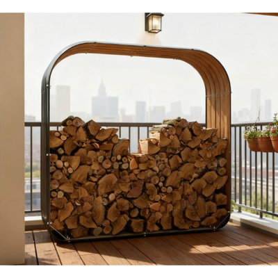Support à bois de chauffage en acier galvanisé avec couvercle supérieur enveloppant, protection des bords caoutchoutés, ventilation en bois séché, extérieur, 7 fond, l 57,1 po x P 16,9 po, bord de rangement extérieur gris foncé, rangement,