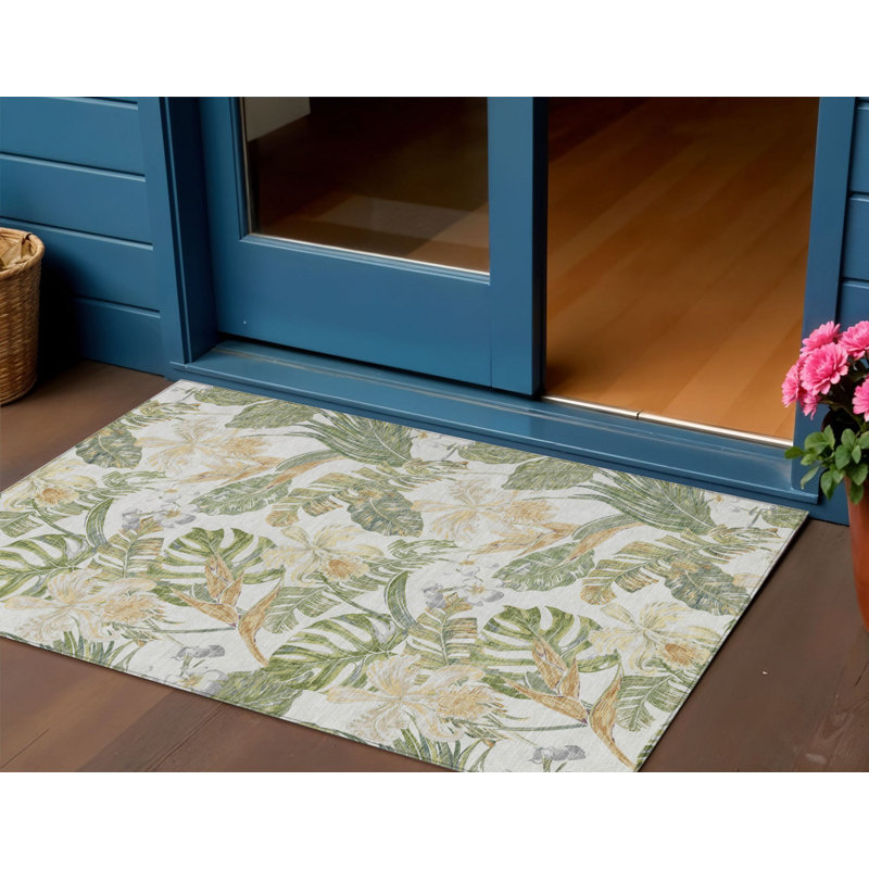 Tapis intérieur / extérieur 3 pi x 5 pi ivoire et vert olive