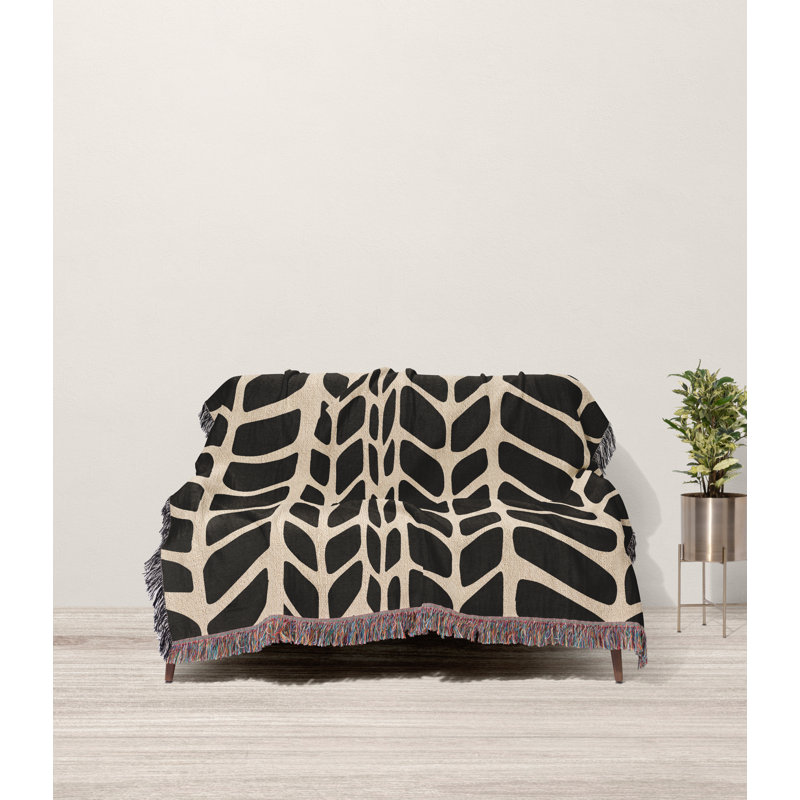 Jeté 100% coton Freda Weave, Jeté 52 po x 37 po, Noir / Beige