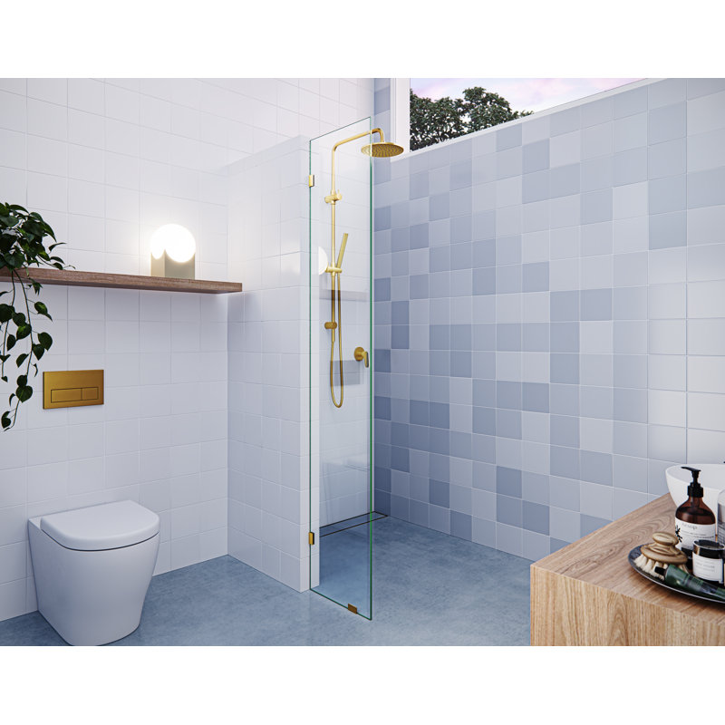 Vela 11.5 in. x 78 in. Fully Frameless Single Fixed Shower Panel, Satin Brass