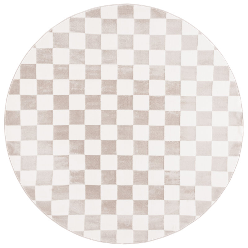 Leeni Performance Checkered Rug, Round 6'7"