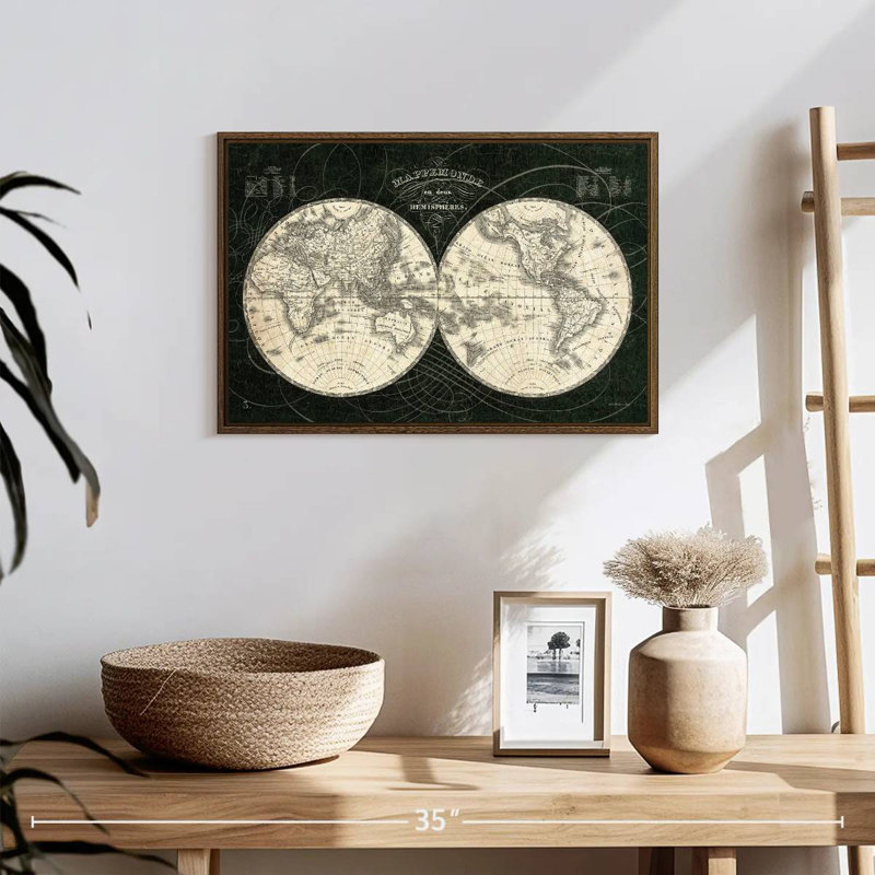 Monde français Licata noir et blanc, 19 po x 13 po, Cadre flottant noyer