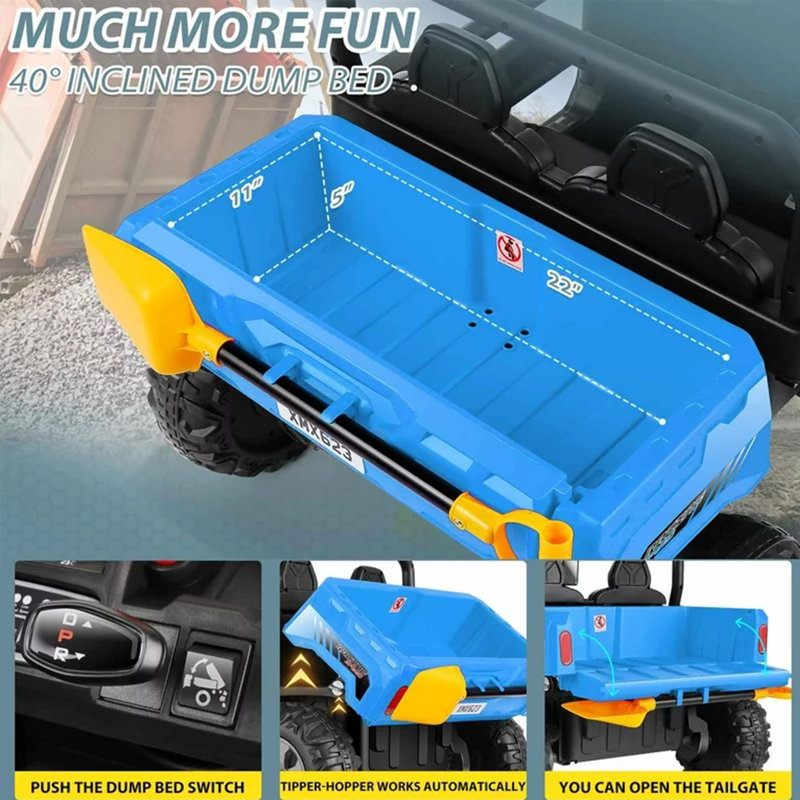 Blue 24V 6-Wheel Kids Ride-On Dump Truck with Remote Control