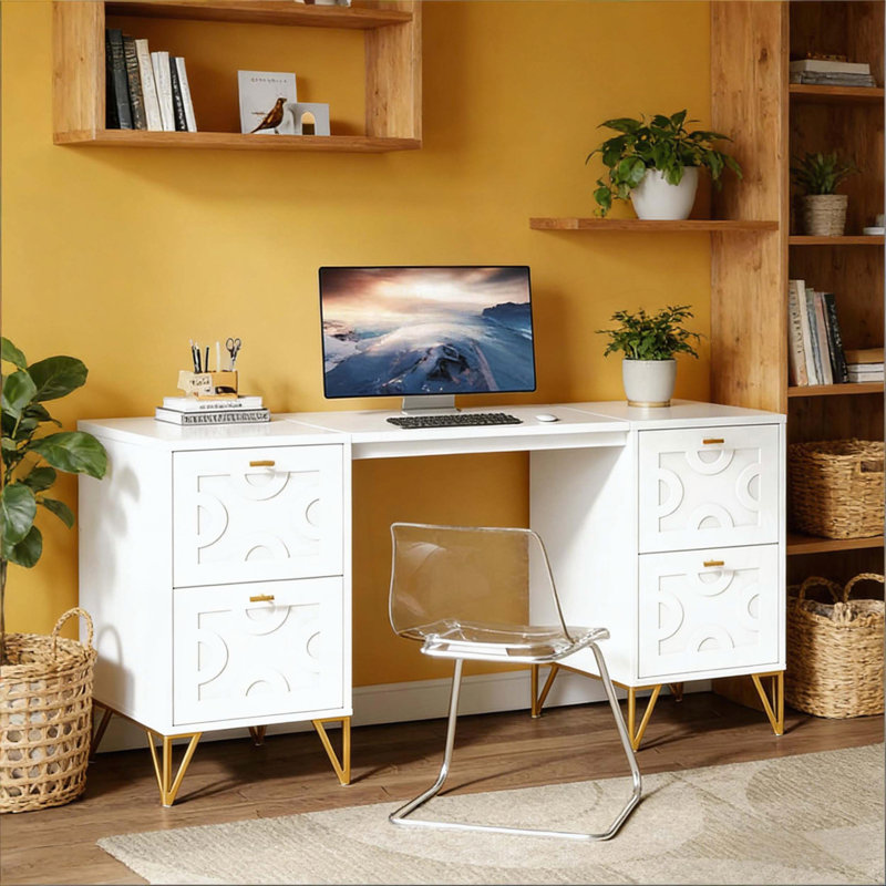 Élégant bureau avec 4 tiroirs classeurs