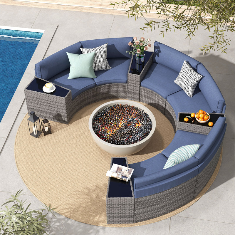 Ensemble de conversation pour 6 personnes avec coussins, Structure grise / coussin bleu marine