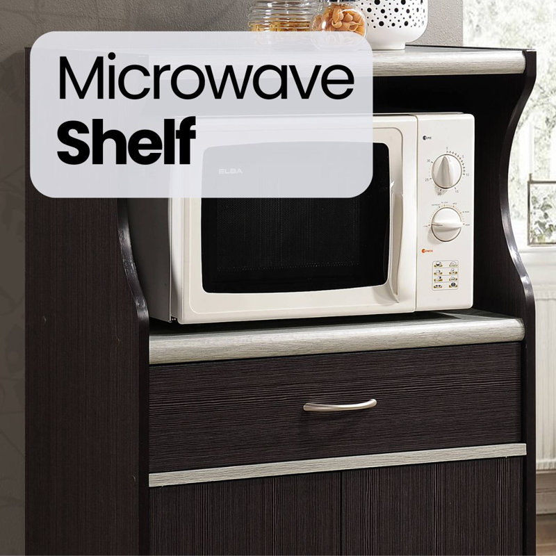 Rolling Kitchen Cart with  Microwave Shelf, Utensil Drawer, Interior Cabinet Storage Space and Locking Wheels, Chocolate
