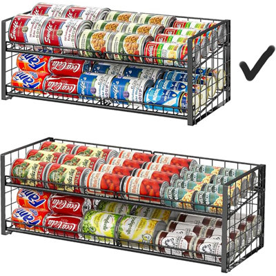 Organisateur de boîtes de conserve empilable à 2 niveaux pour garde-manger, grand support de boîte réglable pour l'organisation de la cuisine, distributeur de boîtes robuste pour la nourriture