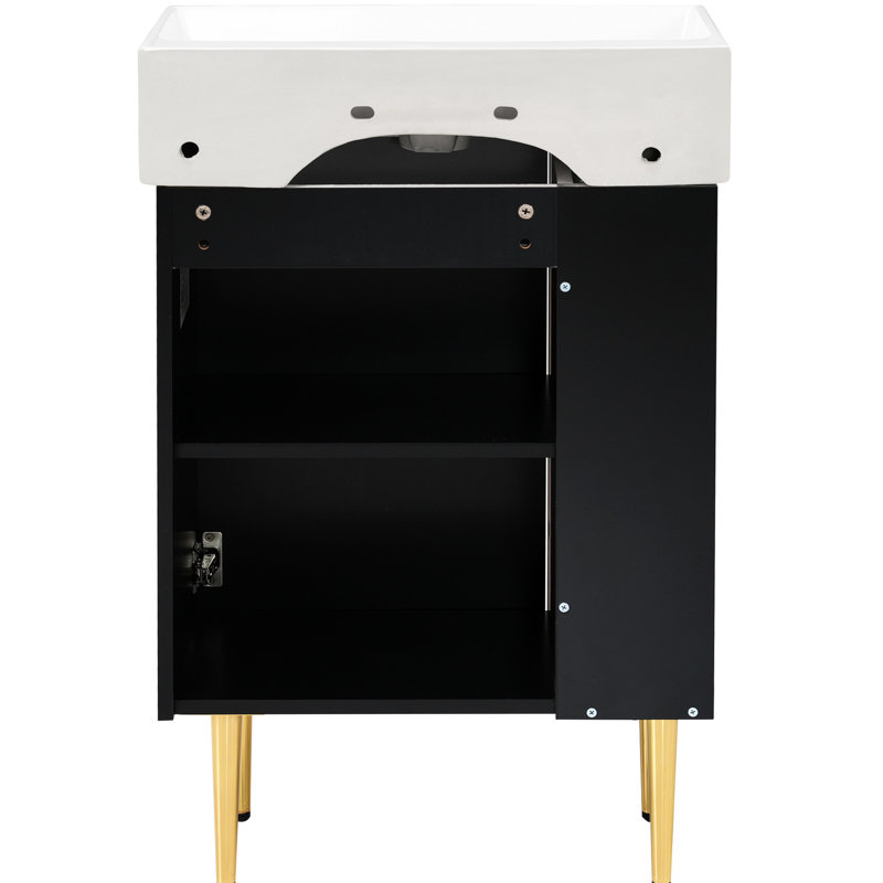 Meuble-lavabo moderne 21,6 po, lavabo en céramique, meuble latéral gauche pour rangement, Noir