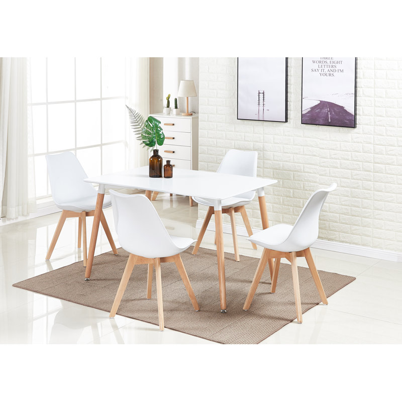 Zane 4 Person Modern Dining Table Set, White, White
