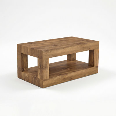 Contemporary Rectangular Two-Tier Coffee Table with Open Shelf Storage for Modern Living Room Decor