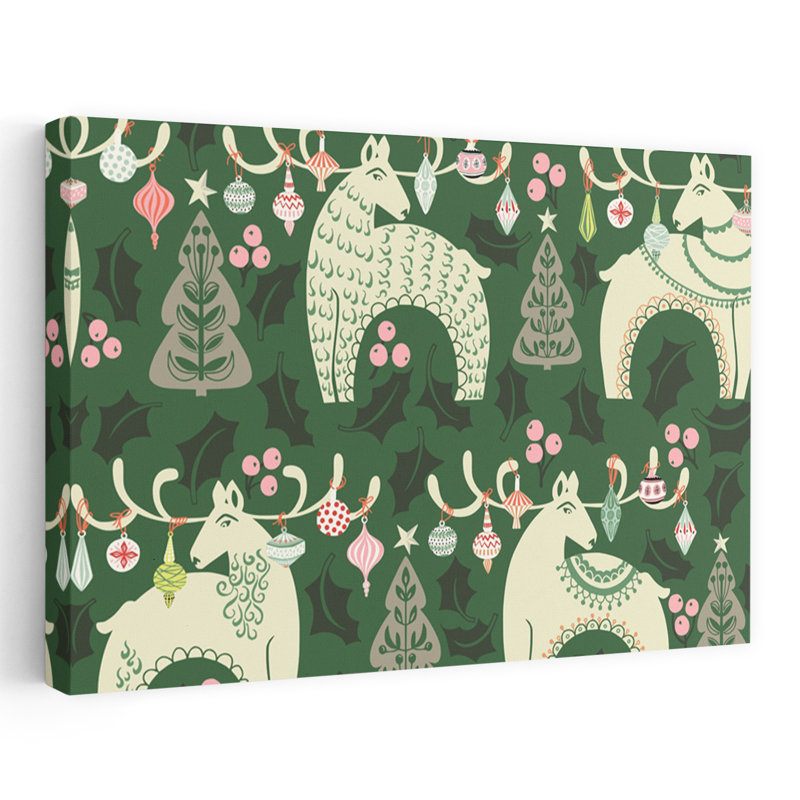 Whimsical Christmas Reindeer Whimsical Abstract Christmas Tree Deer Nature Winter Wall Art Print, 40.64cm H x 60.96cm W