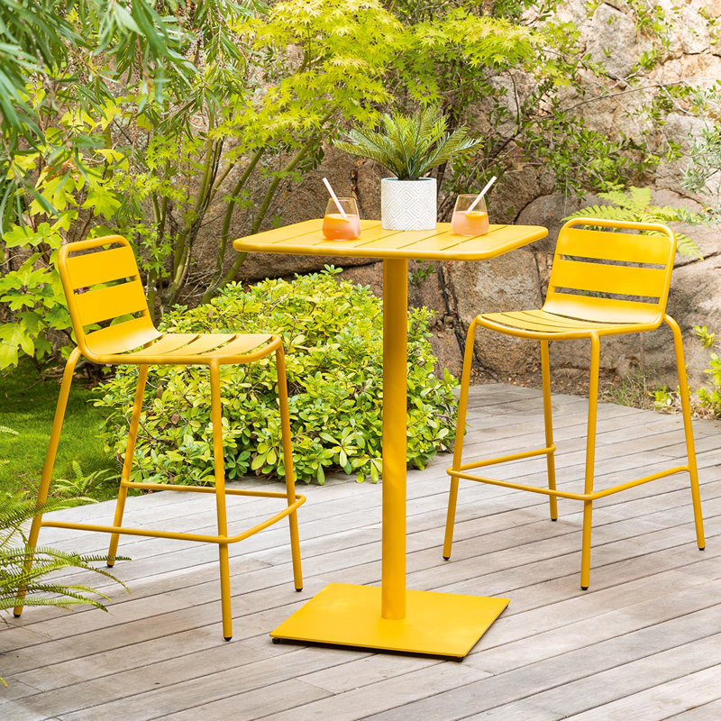 Yasser Square Steel Outdoor Bar Table - 65 cm W 65 cm D, Mustard
