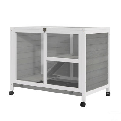Indoor Rabbit Hutch With Wheels, Desk And Side Table Sized, Wood Rabbit Cage, Waterproof Small Rabbit Cage