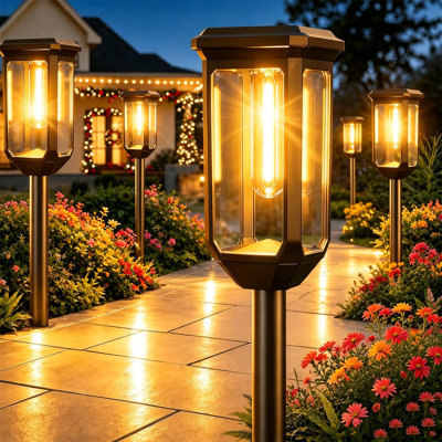 Paquet de 8 lumières de sentier solaires, IP65 imperméable et incassable, marche / arrêt automatique chaud 3000K, pour allée de patio de cour