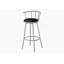 Tabouret de bar, ensemble de 2, pivotant, hauteur de bar, métal gris, aspect cuir noir, contemporain, moderne