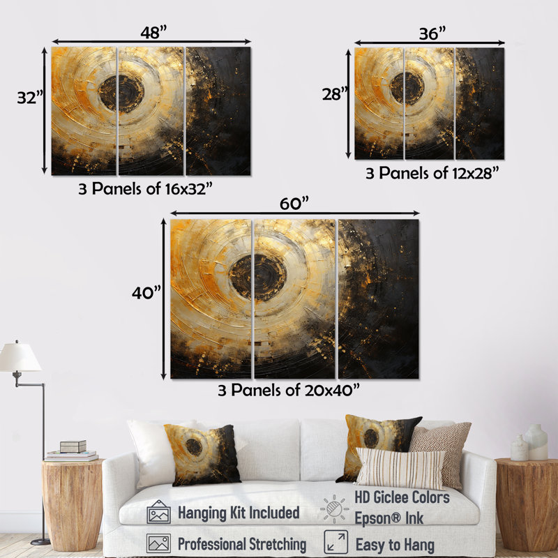 «Celestial Contrast Spirals II», ensemble d'art mural sur toile à spirales abstraites, H 32 po x l 48 po x P 1 po