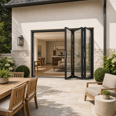 108 in. x 96 in. Matte Black Left to Right Out-Swing Thermal Break Aluminum Folding Patio Door with Locks(3-folding)