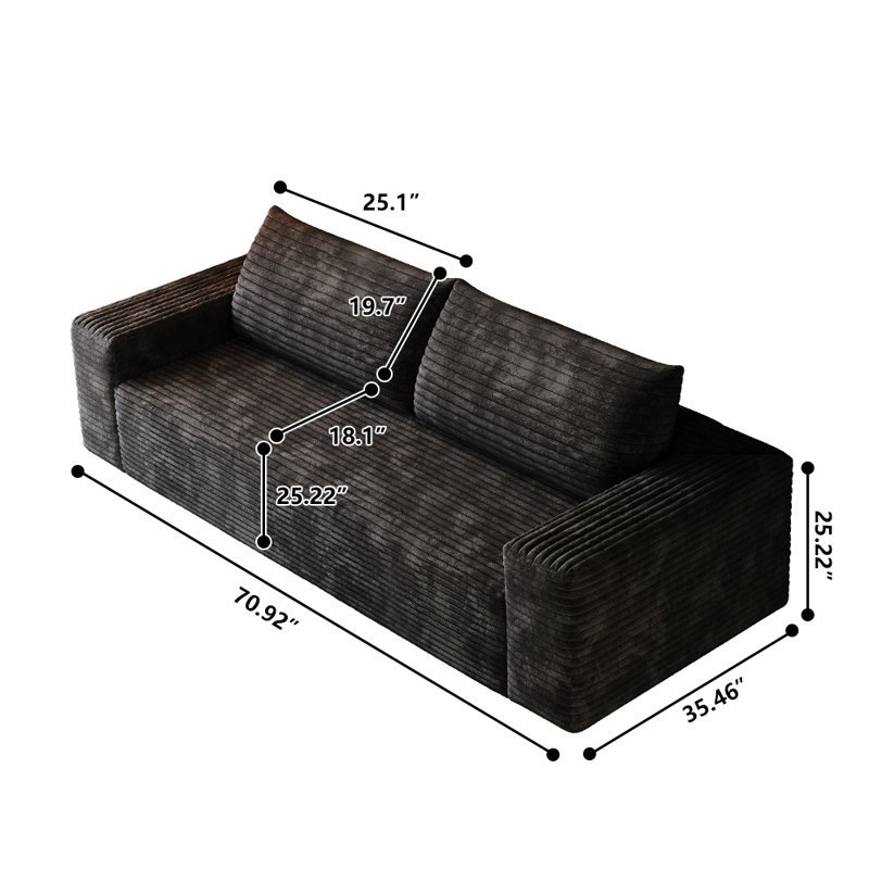 Canapé 71 po en velours côtelé 71 po, siège moderne avec accoudoirs larges et mousse haute densité, canapé confortable pour la maison