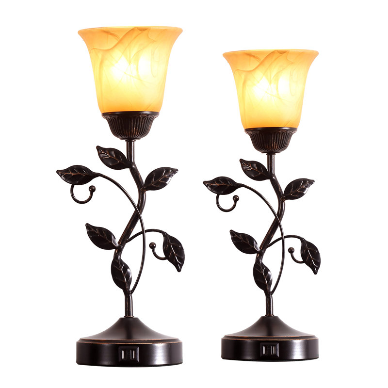Irma 18.5" Antique Floral Table Lamp Set With USB Ports