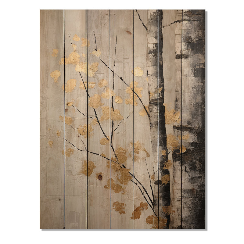 Arbre chuchotant gris et or sur bois, H 20 po x l 10 po x P 0,78 po