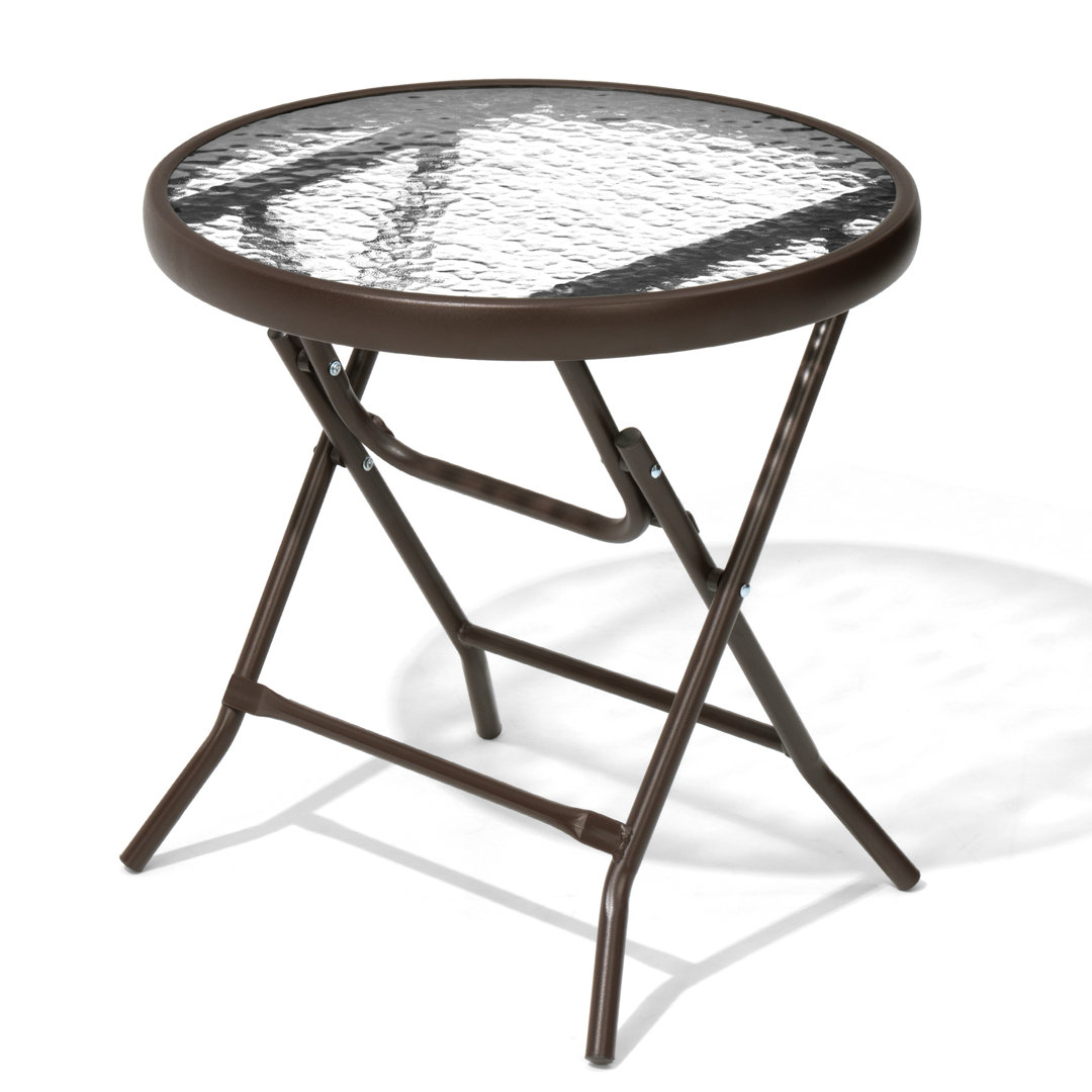 Hicham 17.7 L x 17.7 W Folded Outdoor Side Table with Glass Round Top Ebern Designs Table Base