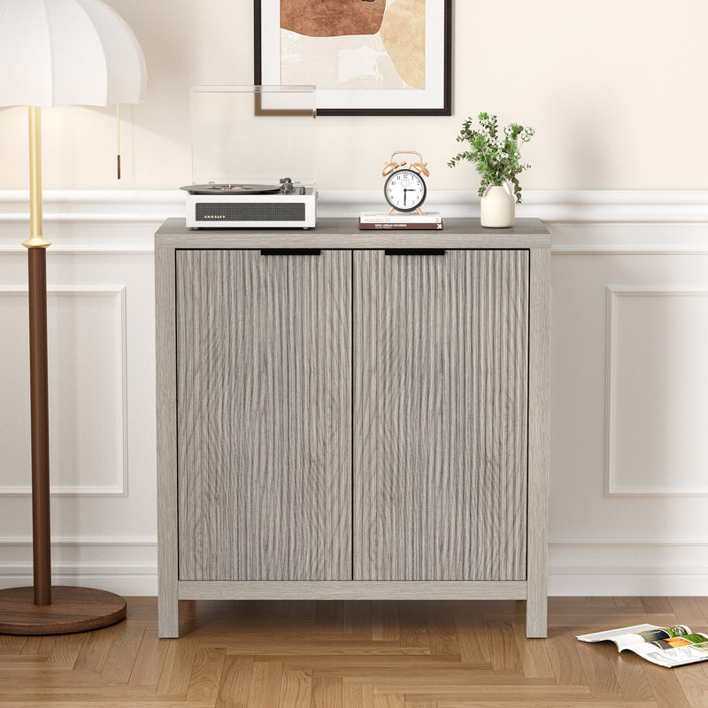 Buffet moderne cannelé avec tablettes réglables et petit buffet avec crédence et console, Gris
