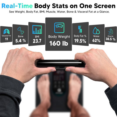 Smart Bathroom Scale with Sensory Handle - 8-Electrode High Precision Body Composition Monitor - 26 Metrics, LED Display, BMI, Muscle & Fat Measurement - Compatible with Apple Health & Android Health - Ideal for Gym and Home Use 