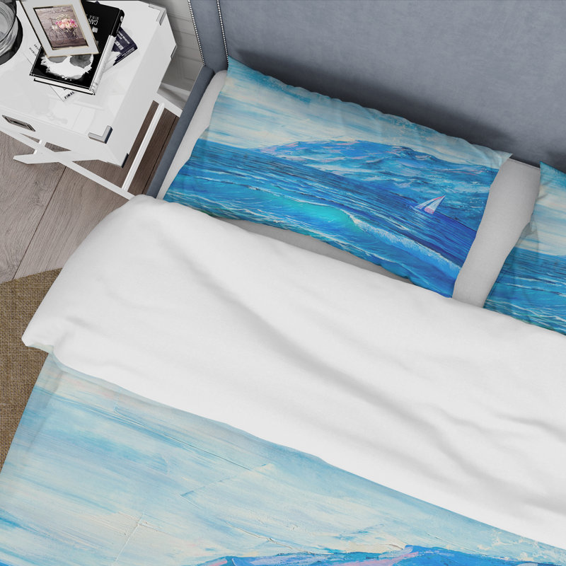 Morning Sunlight On The Sea Waves II - Ensemble de housse de couette nautique et côtier - Polyester en microfibre