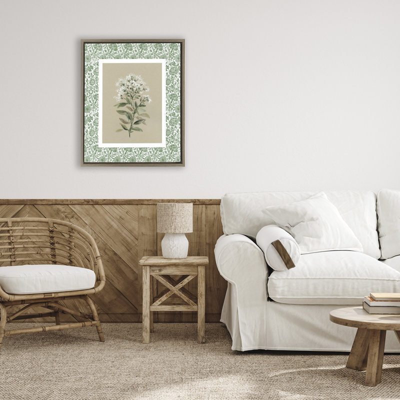 Plante sur cadre flottant botanique vert, design par Carol Robinson, Cadre flottant orme Montalcino, H 21 po x l 17 po