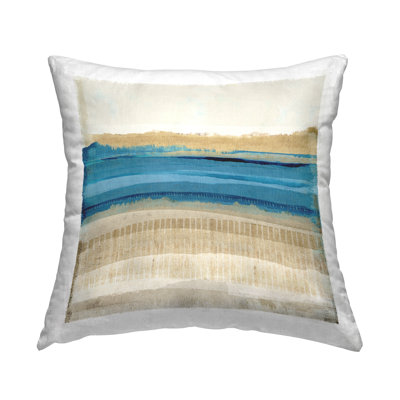 Coussin moderne à imprimé abstrait bleu et beige par Flora Kouta