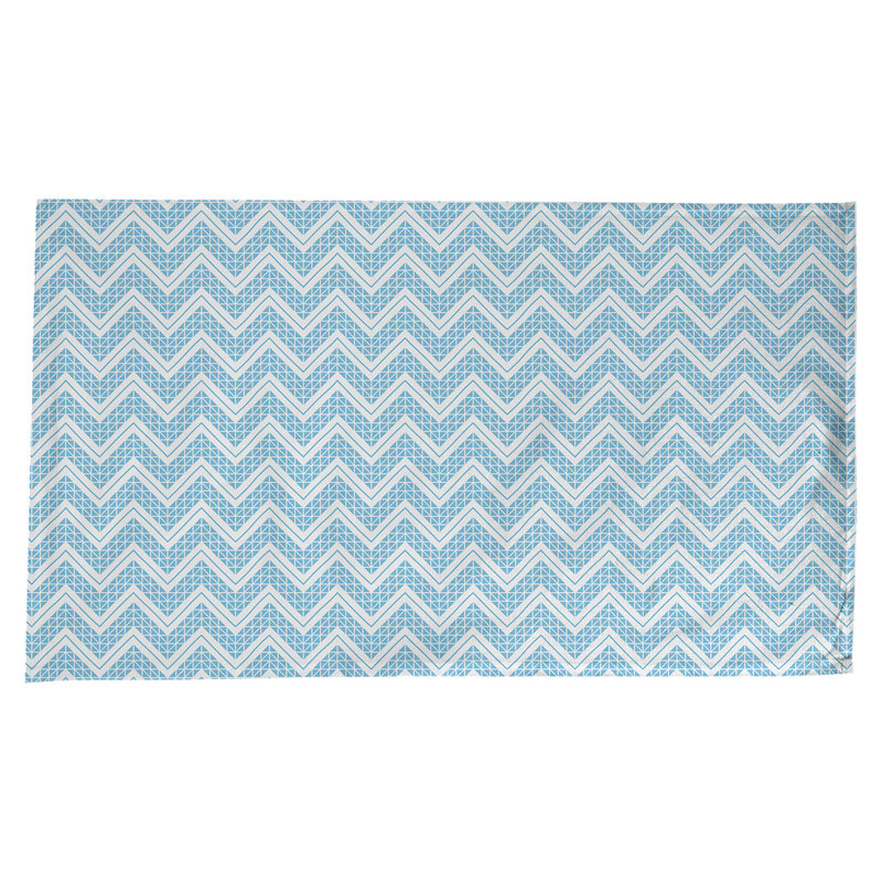 Stephenie Classic Hand Drawn Chevrons Tablecloth, Light Teal/White