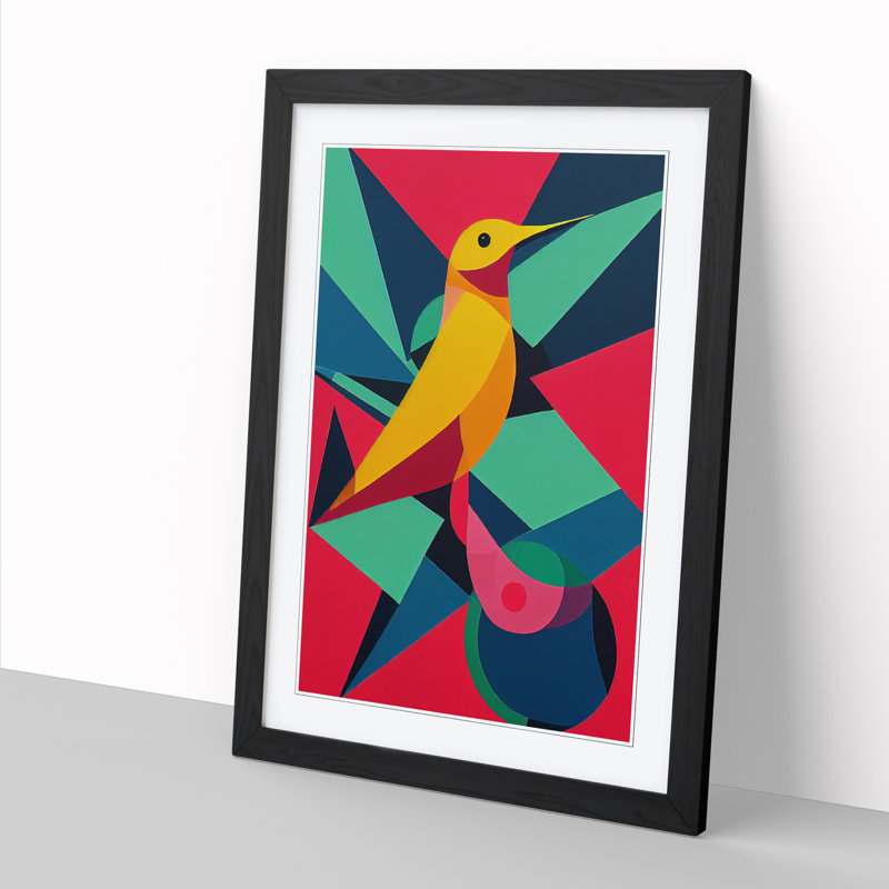 Bothwick Hummingbird Painting Geometric - Single Picture Frame Print, Black, 34cm H x 25cm W x 2cm D