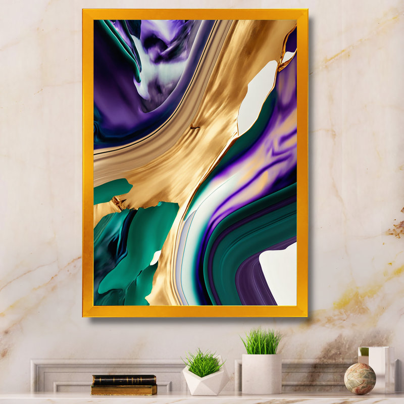 Mauve, vert et or, coups audacieux I - peinture sur toile, H 40 po x l 30 po x P 1,5 po, Impression dorée sur toile encadrée
