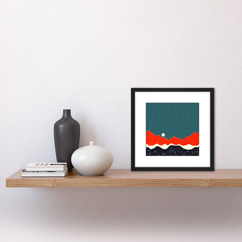 Moon Red Mountain Night Sky Star Abstract - Single Picture Frame Print