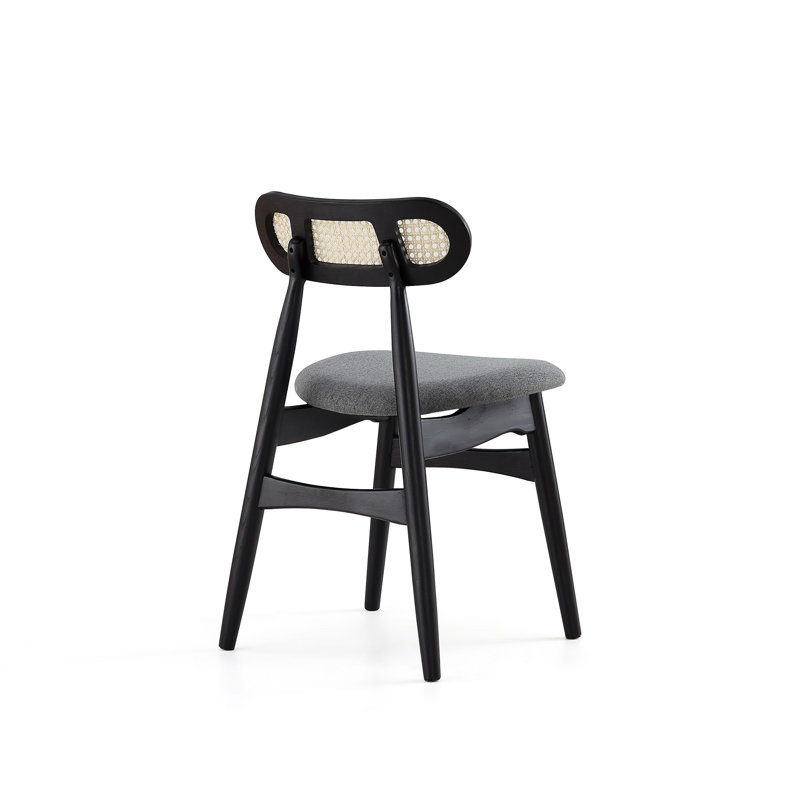 Ensemble de 4 chaises de salle à manger Oliver noir et canne avec sièges rembourrés gris Oliver, Noir / canne