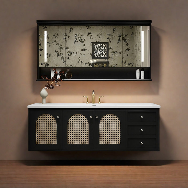 Armoire de salle de bain élégante de style rétro français, H 21,65 po x l 55,11 po x P 21,65 po