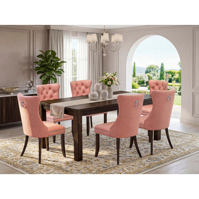 Ensemble de table de salle à manger 7 pièces contenant une table rectangulaire en bois rustique et 6 chaises, Jacobean patiné