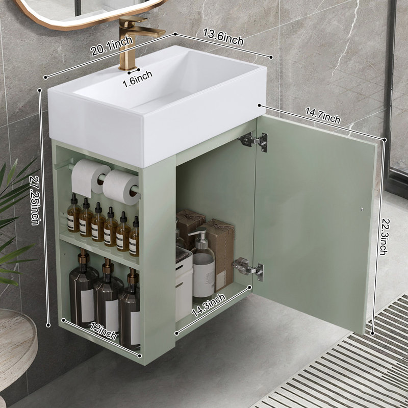Meuble-lavabo moderne 20 "avec lavabo en céramique, Vert