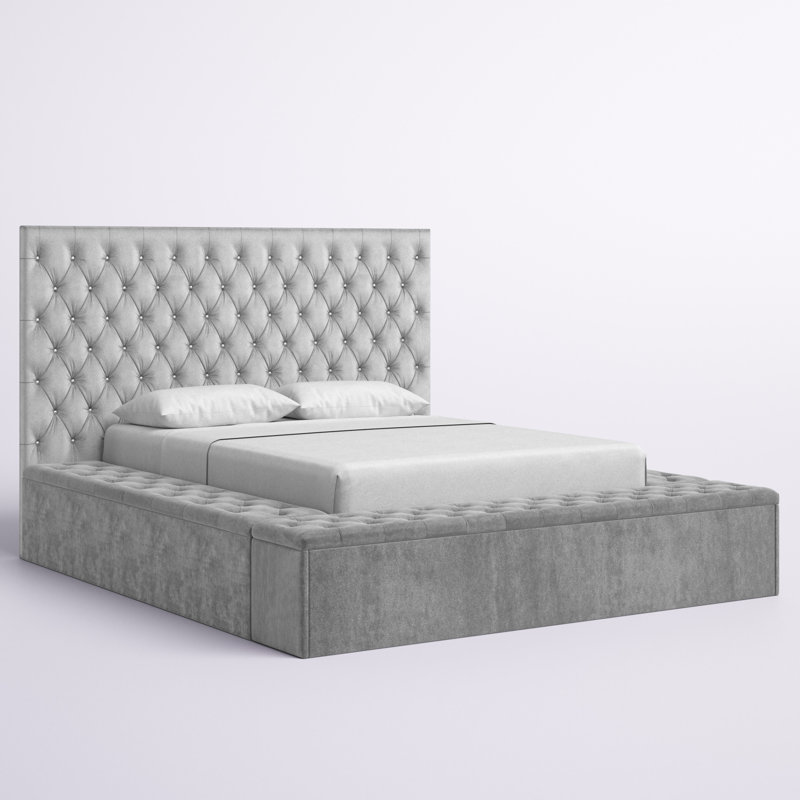 Lit plateforme tapissier Zaniyah, Grand, Gris argenté