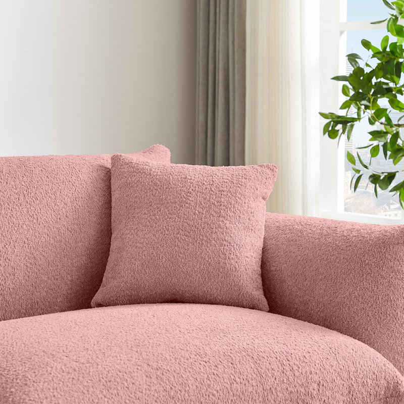85'' W  Upholstered Sofa with Throw Pillows Available in Living Room Apartment, Pink Boucle
