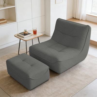 XUEGW Large Faux Fur Bean Bag Chair With Matching Detachable Ottoman Foot Stool, Dark Gray