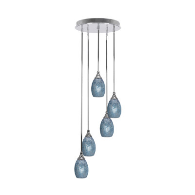 Aleily 5 Light Stem Hung Cluster Pendalier Shown With 5" Turquoise Fusion Glass
