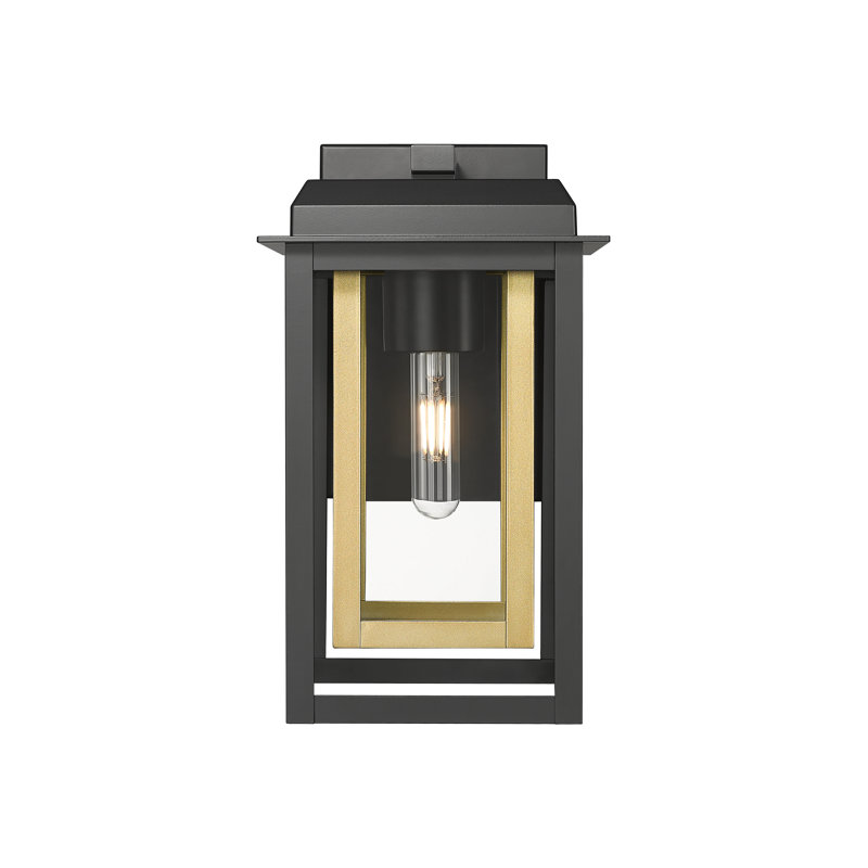 Applique murale d'extérieur 1 lumière noir mat et laiton de 13 po avec verre transparent Mansfield, Noir mat / laiton, Clair