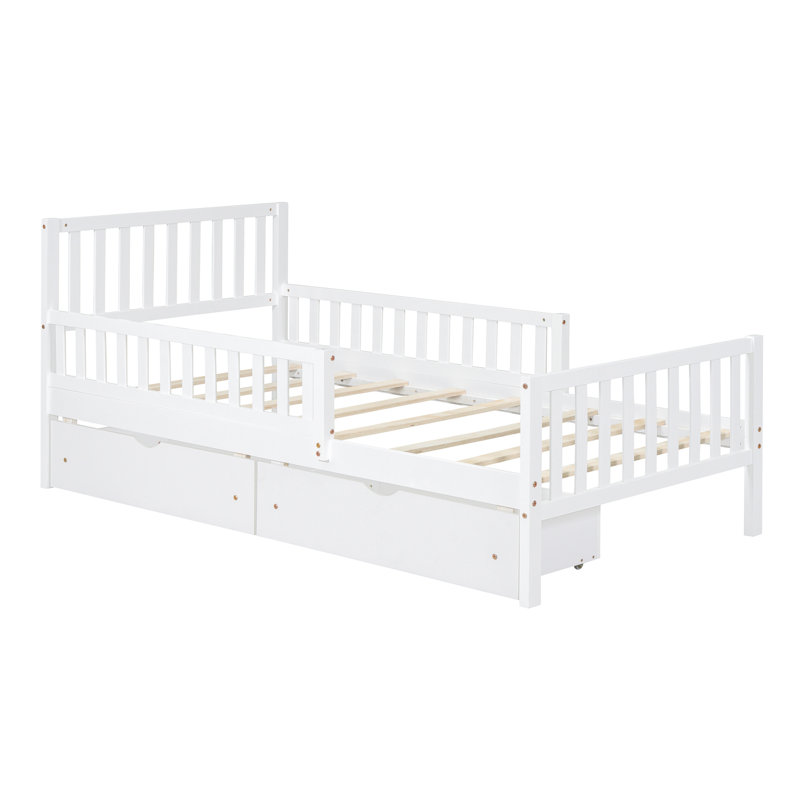 Lit plateforme simple en bois avec garde-corps et rangement - White Temptation Additions, Lit simple, Blanc