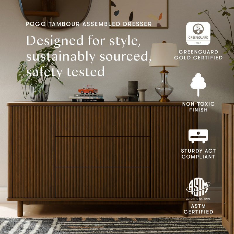 Pogo Tambour Assembled Dresser, Natural Walnut