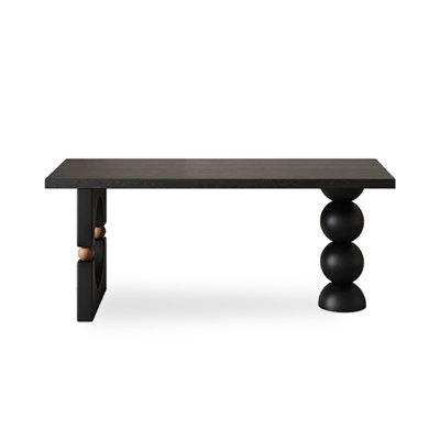Black + Nut-brown Rectangular Solid Wood desk