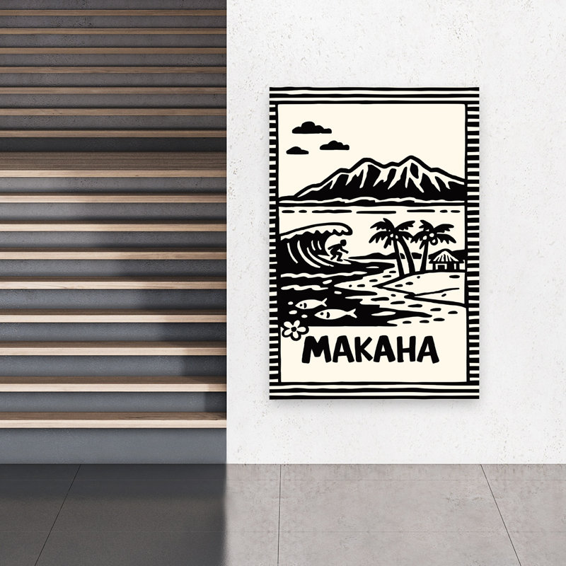 Makaha surfant à Hawaii, abstrait, palmier abstrait, plage de poisson, art mural